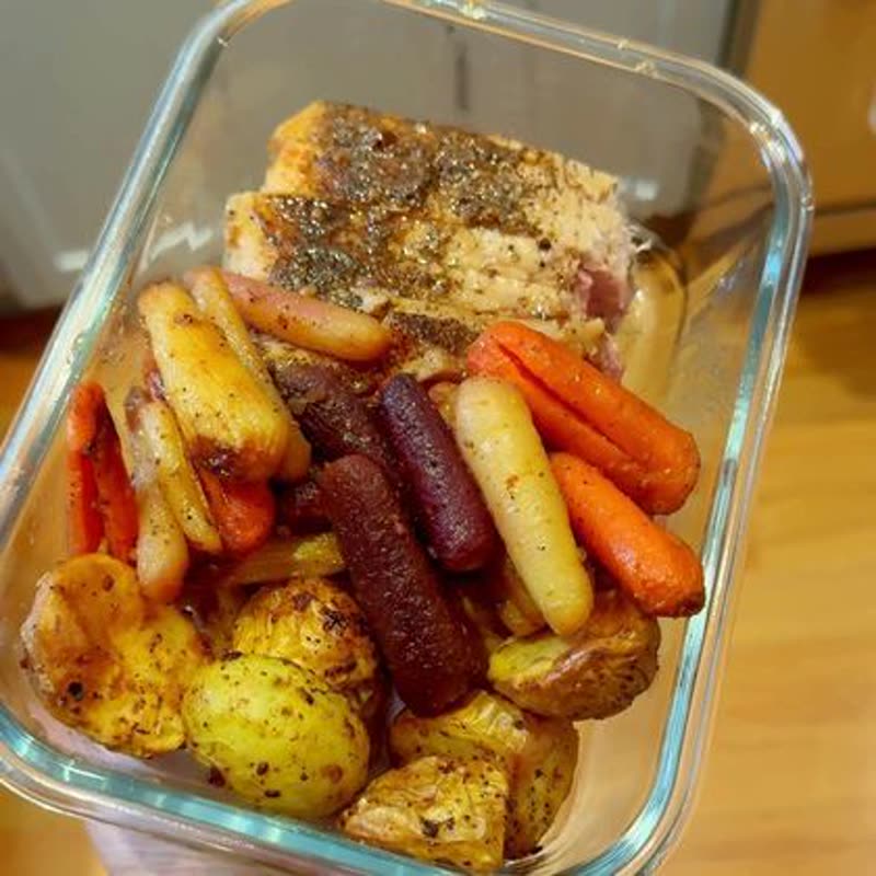 A finished meal container ready for delivery
