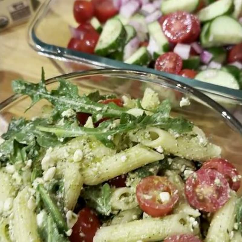 Pasta salad portioned into weekly delivery containers